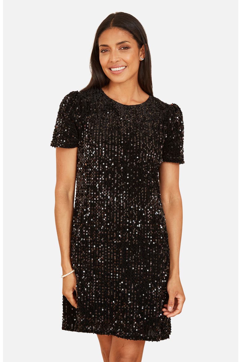 Sequin Tunic Mini Dress, Alternate, color, Black
