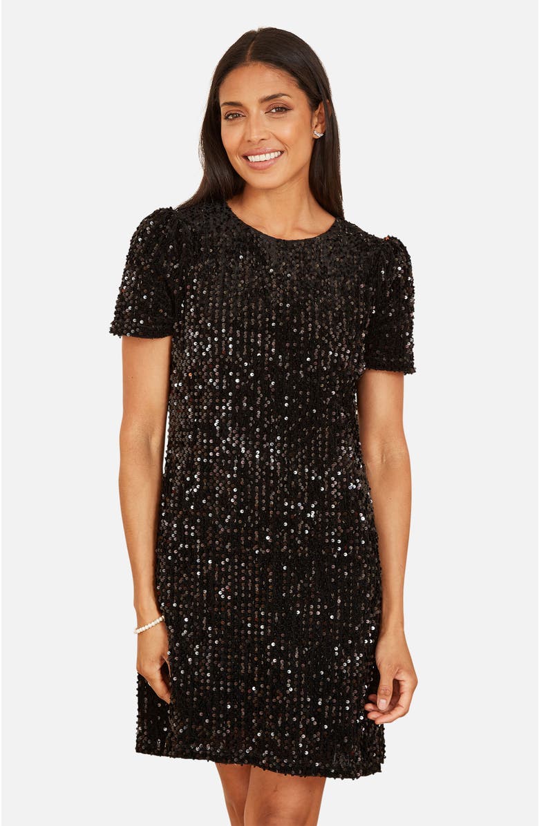 Yumi Sequin Tunic Mini Dress, Alternate, color, Black