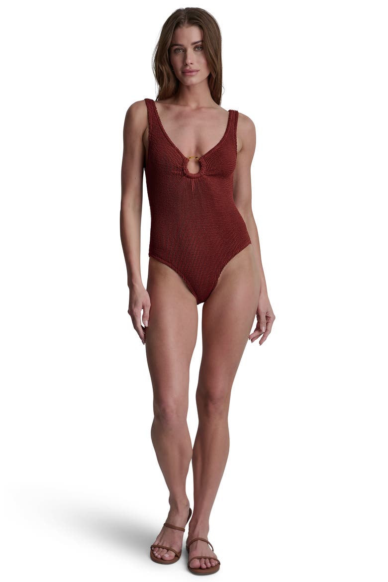 Island Ring One-Piece Swimsuit, Alternate, color, BRICK