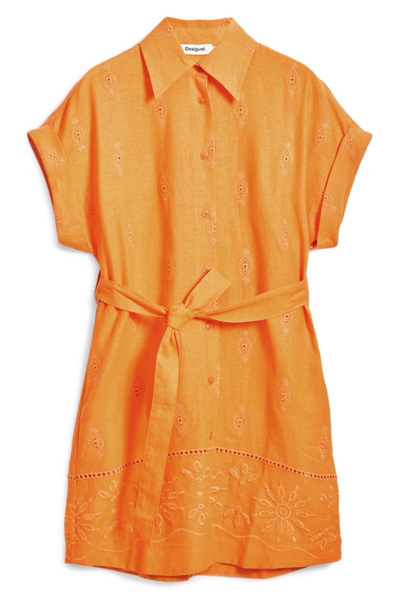 Short Sleeve Mini Shirtdress, Alternate, color, ORANGE