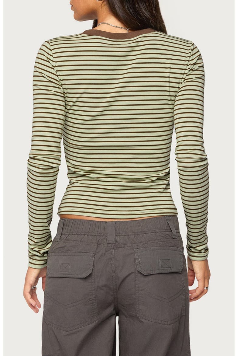 Yania Striped Long Sleeve V-Neck Top, Alternate, color, MINT-AND-BROWN