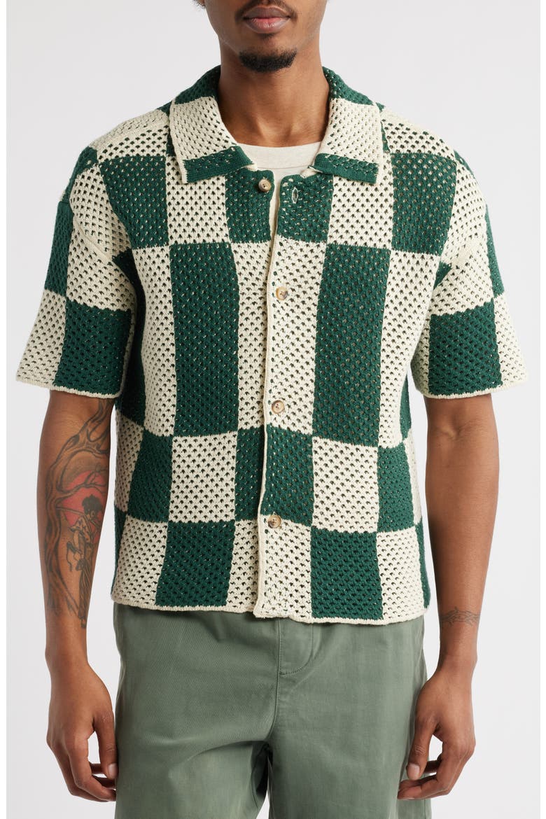 Spence Knit Short Sleeve Button-Up Shirt, Alternate, color, CREAM/ GREEN