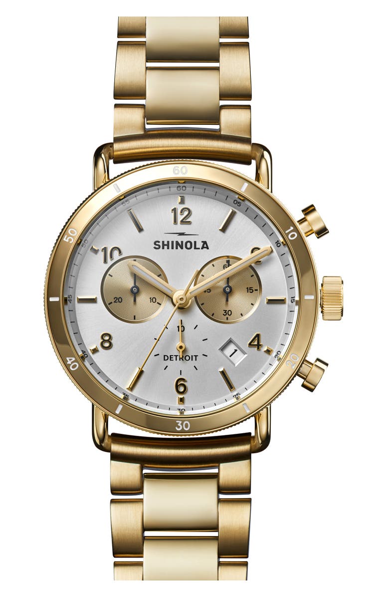Shinola Canfield Sport Chronograph Bracelet Watch, 40mm, Main, color, Gold/White