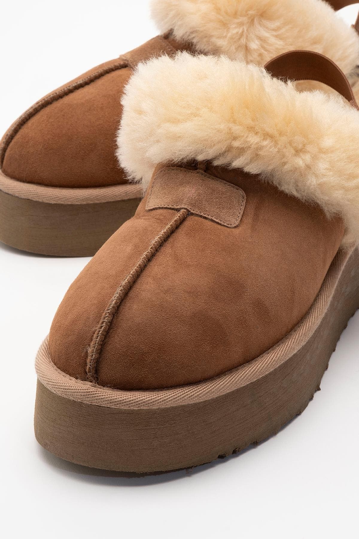 Olessa Leather Fur Slipper, Alternate, color, Cognac Suede
