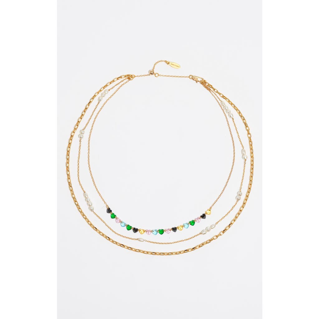 Bimba Y Lola Triple-layer Chain Heart Crystals Necklace In Gold
