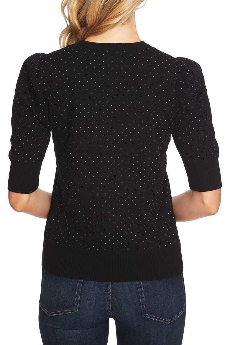 Puffed Sleeve Jacquard Sweater, Alternate, color, RICH BLACK