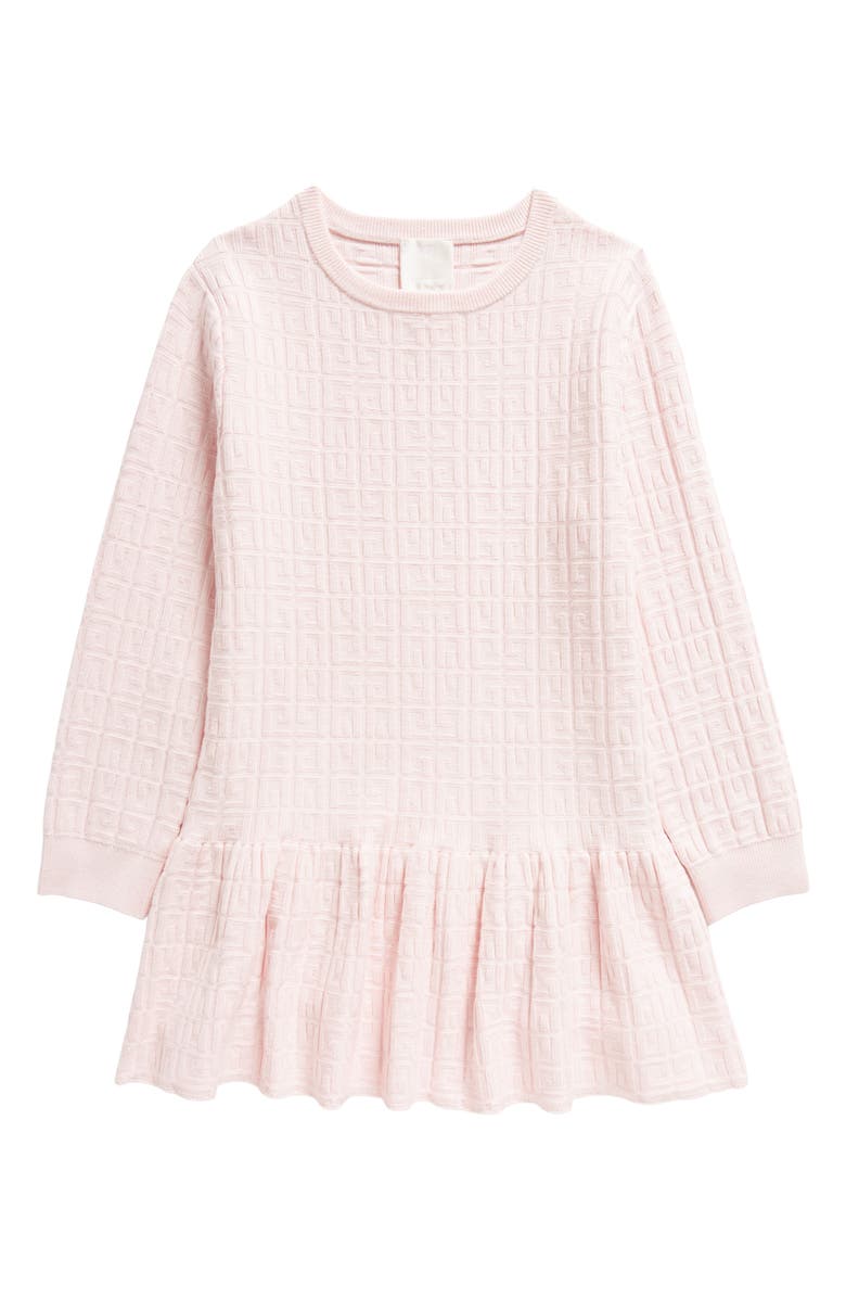GIVENCHY KIDS Kids' 4G Jacquard Knit Ruffle Hem Sweater Dress, Main, color, Marshmallow