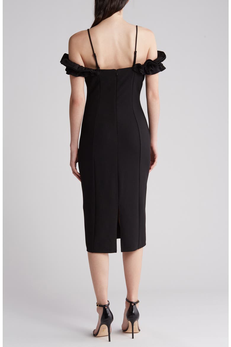 Parcella Cold Shoulder Midi Dress, Alternate, color, BLACK