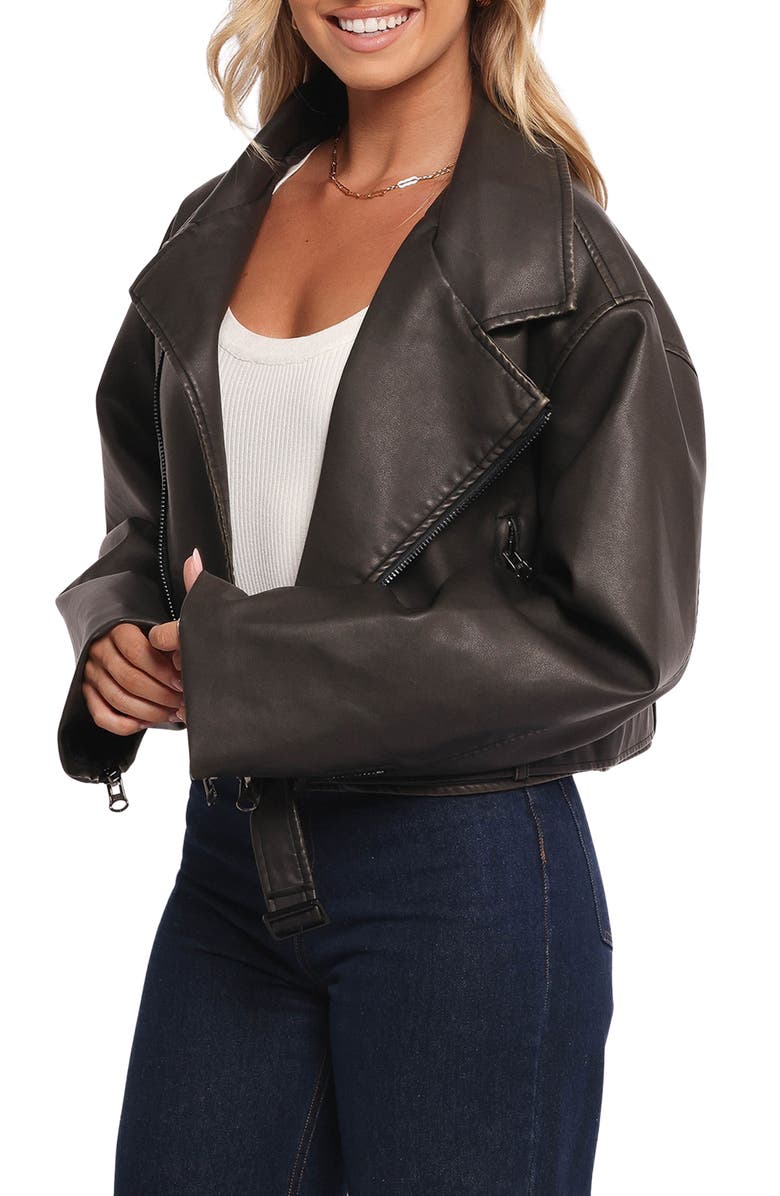 Petal & Pup Beckham Faux Leather Moto Jacket, Alternate, color, Black