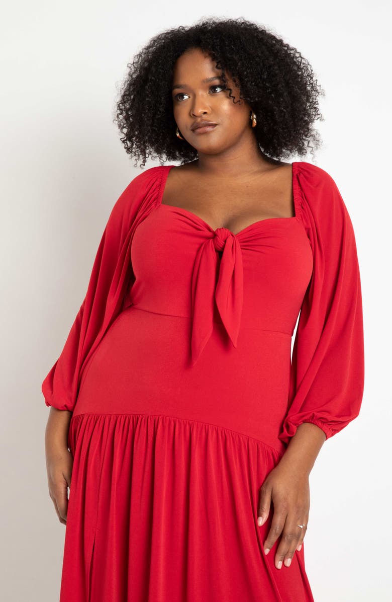 ELOQUII Tie Front Long Sleeve Maxi Dress, Alternate, color,