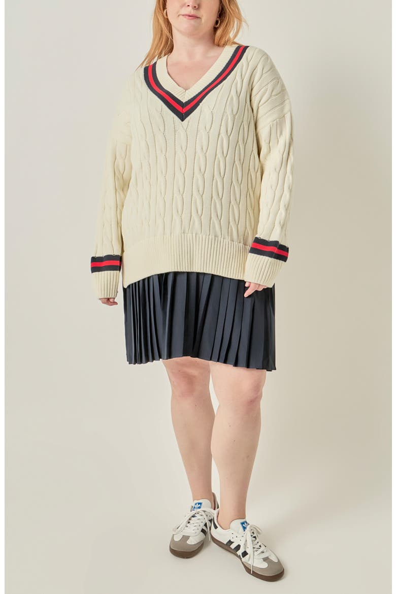 Cable Knit Pleated Sweater Dress, Alternate, color, IVORY MULTI