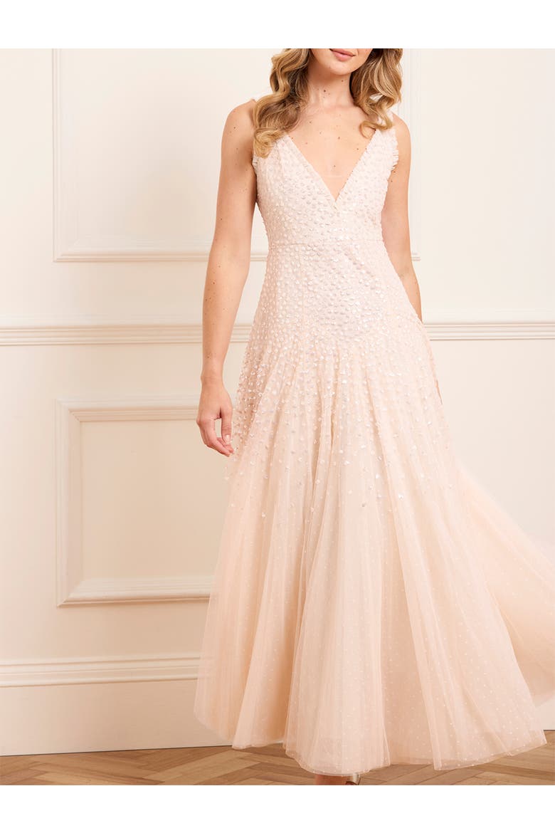 Sequin Cascade Cami Plunge Gown, Alternate, color, Opal/Cream