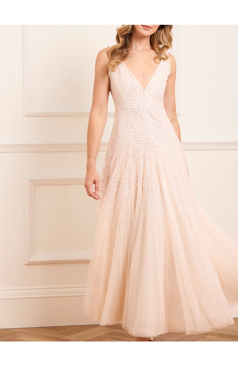 Needle & Thread Sequin Cascade Cami Plunge Gown, Alternate, color, Opal/Cream