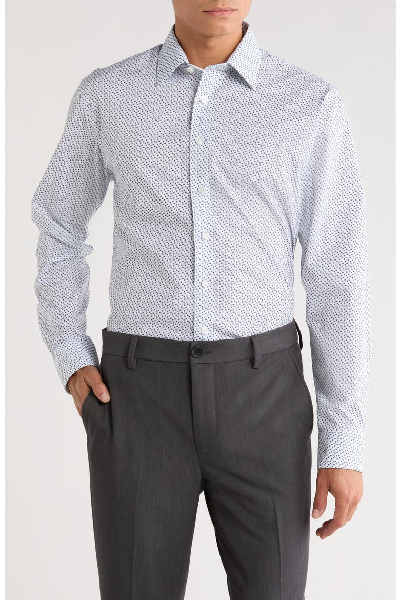 Trim Fit Geometric Daisy Non-Iron Dress Shirt, Main, color, BLUE DAISY GEO