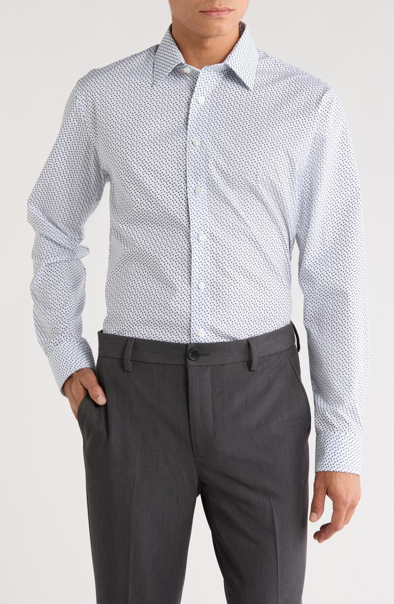 NORDSTROM RACK Trim Fit Geometric Daisy Non-Iron Dress Shirt, Main, color, Blue Daisy Geo