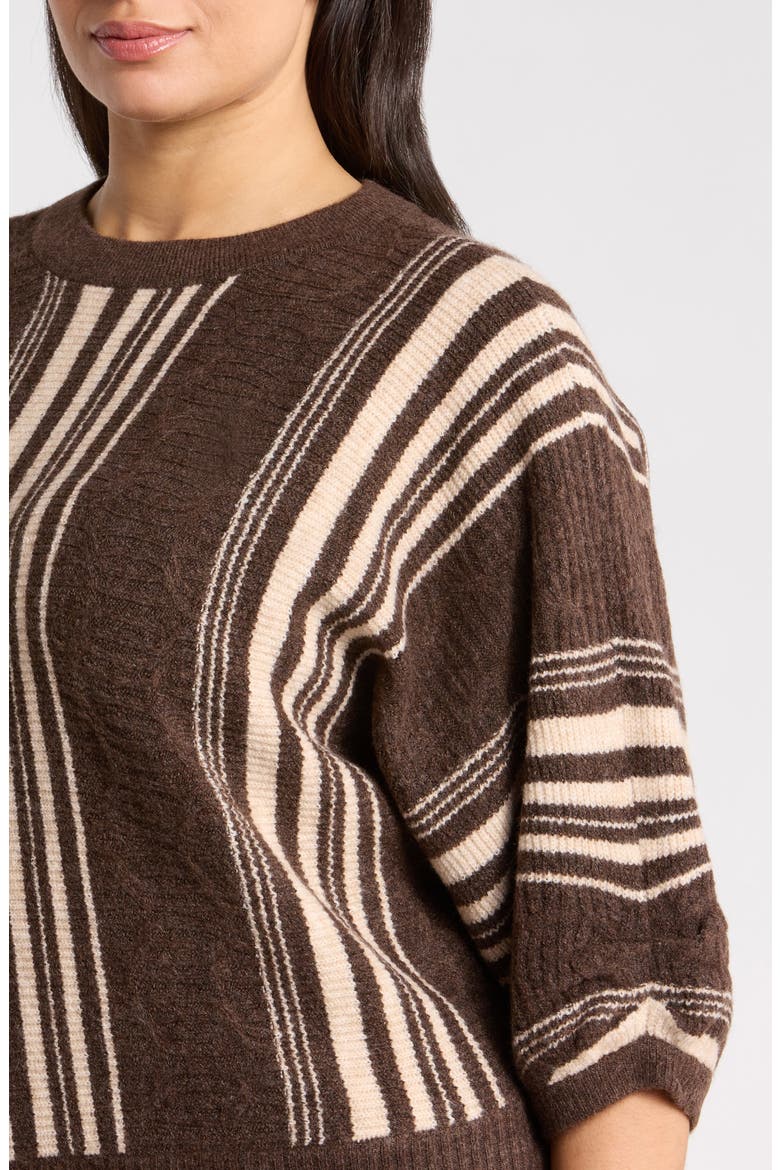 Striped Dolman Sleeve Sweater, Alternate, color, ESPRESSO/ LIGHT ALMOND