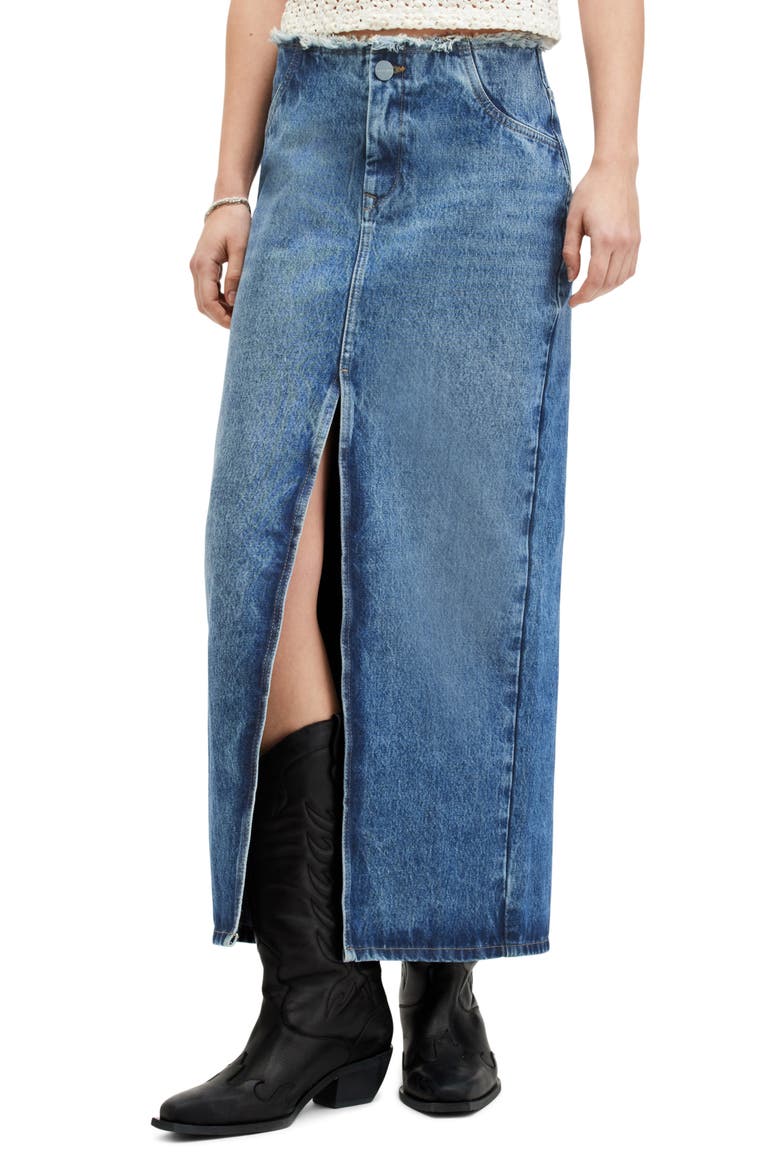Cyra Denim Maxi Skirt, Main, color, MID INDIGO