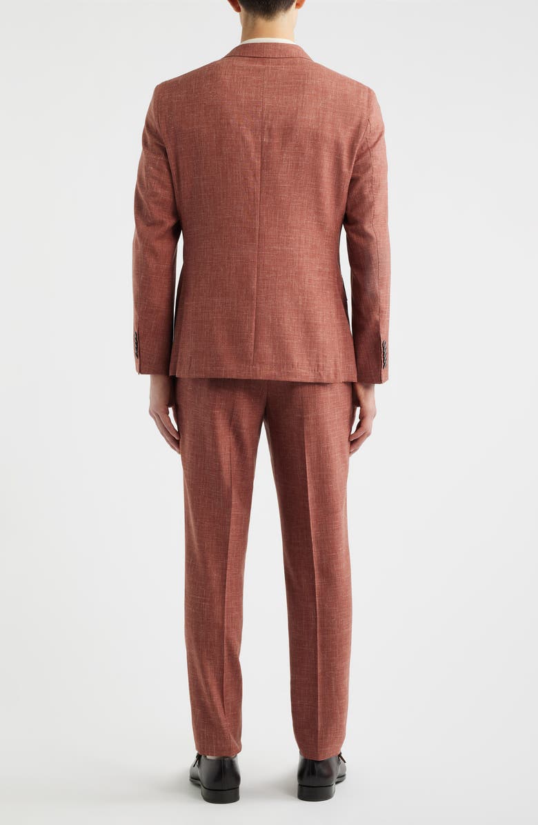 BOSS Heston Slim Fit Brown Slub Wool Blend Peak Lapel Double Breasted Suit, Alternate, color, Medium Brown