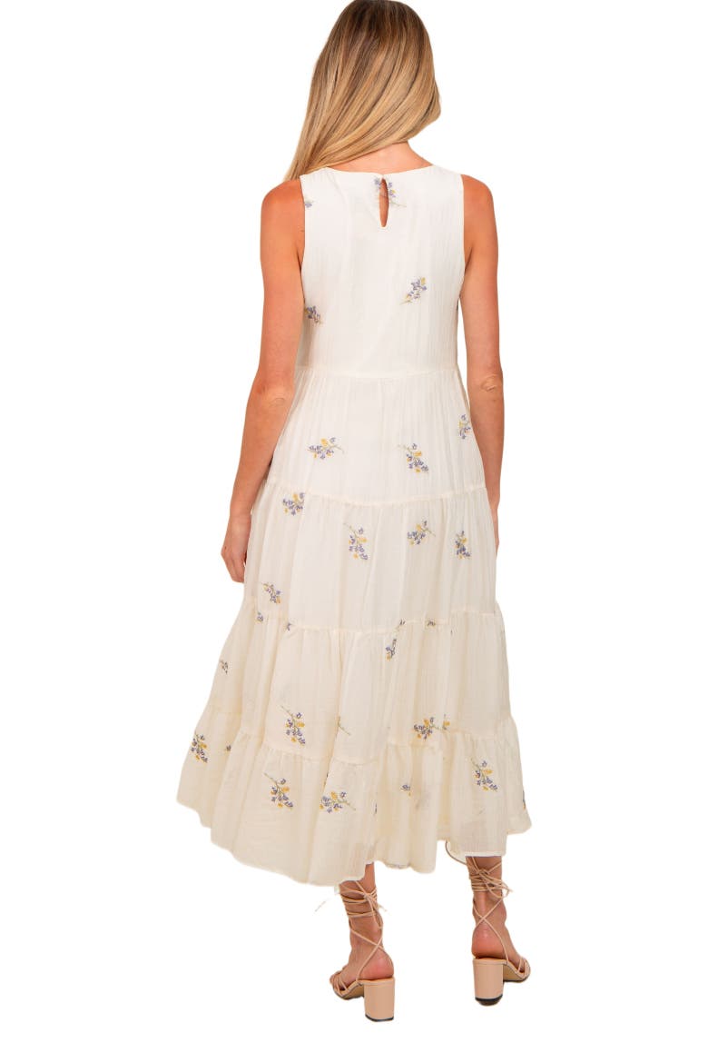 Ditsy Floral Embroidered V Neck Tiered Dress, Alternate, color, Lavender