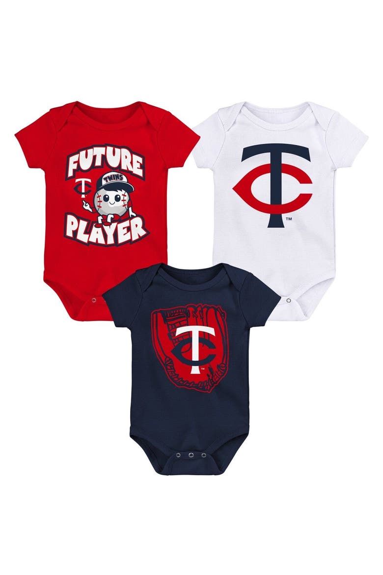 Newborn & Infant Navy/Red/White Minnesota Twins Minor League Player Three-Pack Bodysuit Set, Main, color, Navy
