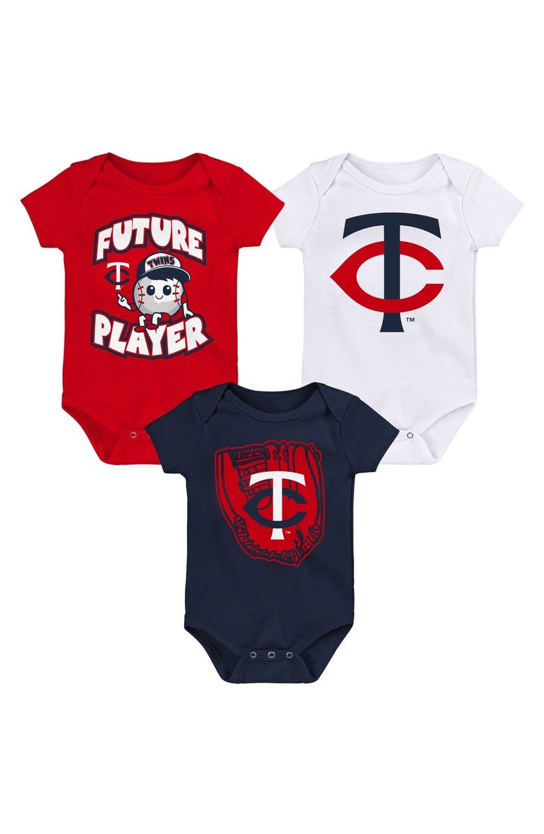 Outerstuff Newborn & Infant Navy/Red/White Minnesota Twins Minor League Player Three-Pack Bodysuit Set, Main, color, Navy