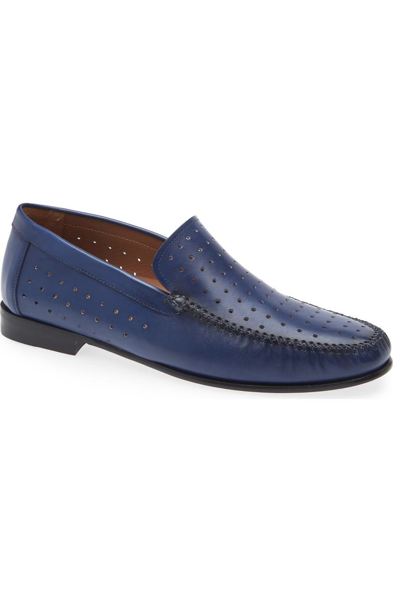 Mezlan Perforated Moc Toe Loafer, Main, color, Blue