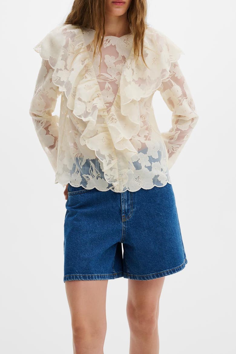 Sansa Ruffled Lace Blouse, Alternate, color, Vanilla
