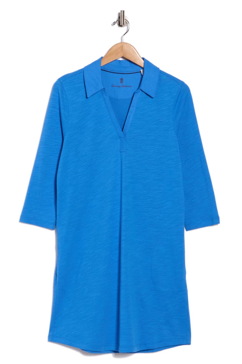 Ashby Isles Long Sleeve Cotton Jersey Polo Dress, Alternate, color, PALACE BLUE