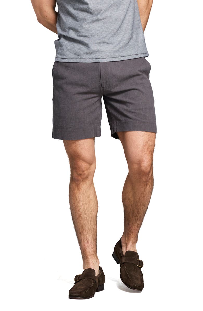 Billy Reid Moore Flat Front Textured Cotton Shorts, Main, color, Asphalt