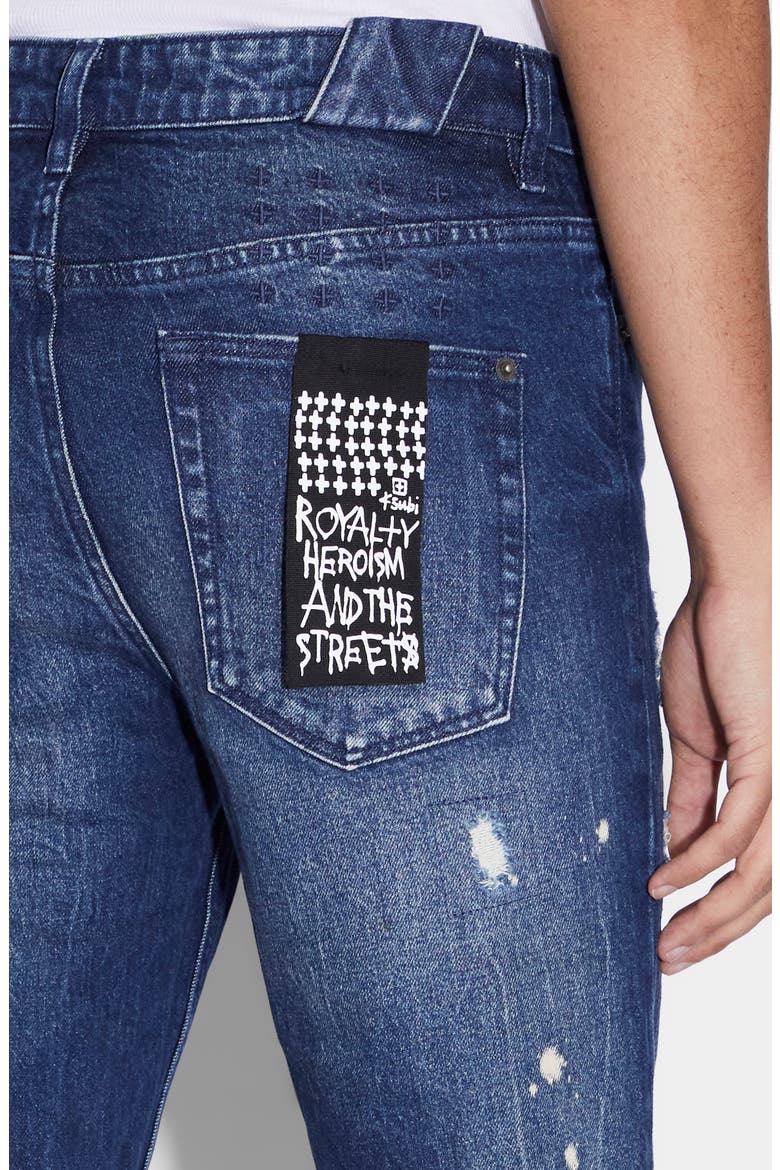 Chitch Glory Trashed Ripped Repaired Jeans, Alternate, color, DENIM