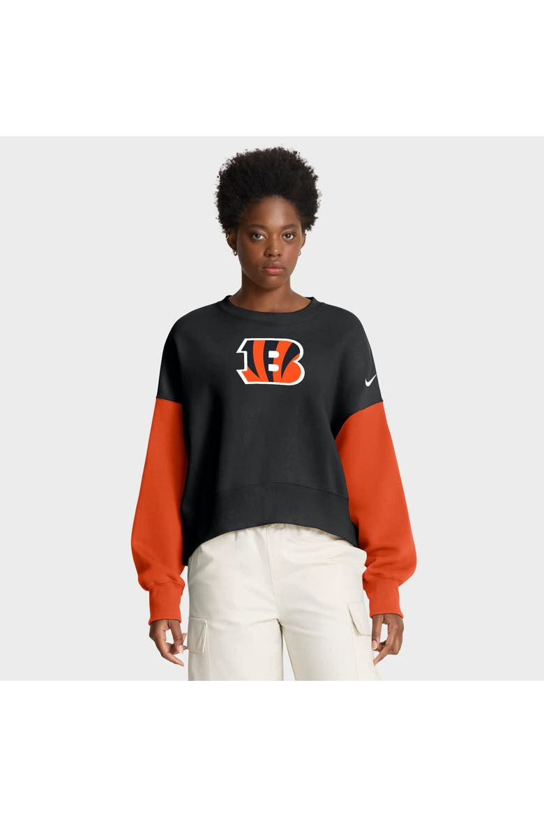 Women's Nike Black Cincinnati Bengals Oversized Color-Block Pullover Sweatshirt, Main, color, Black