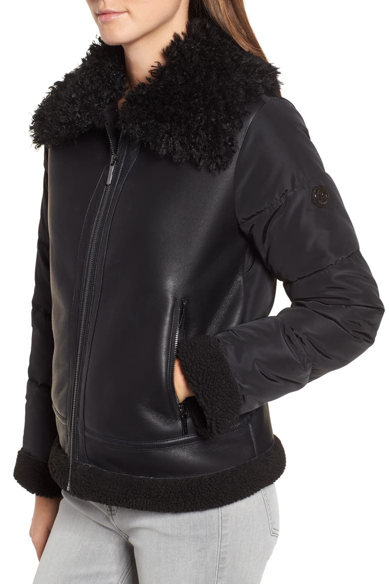 Faux Shearling Hybrid Jacket, Alternate, color, BLACK