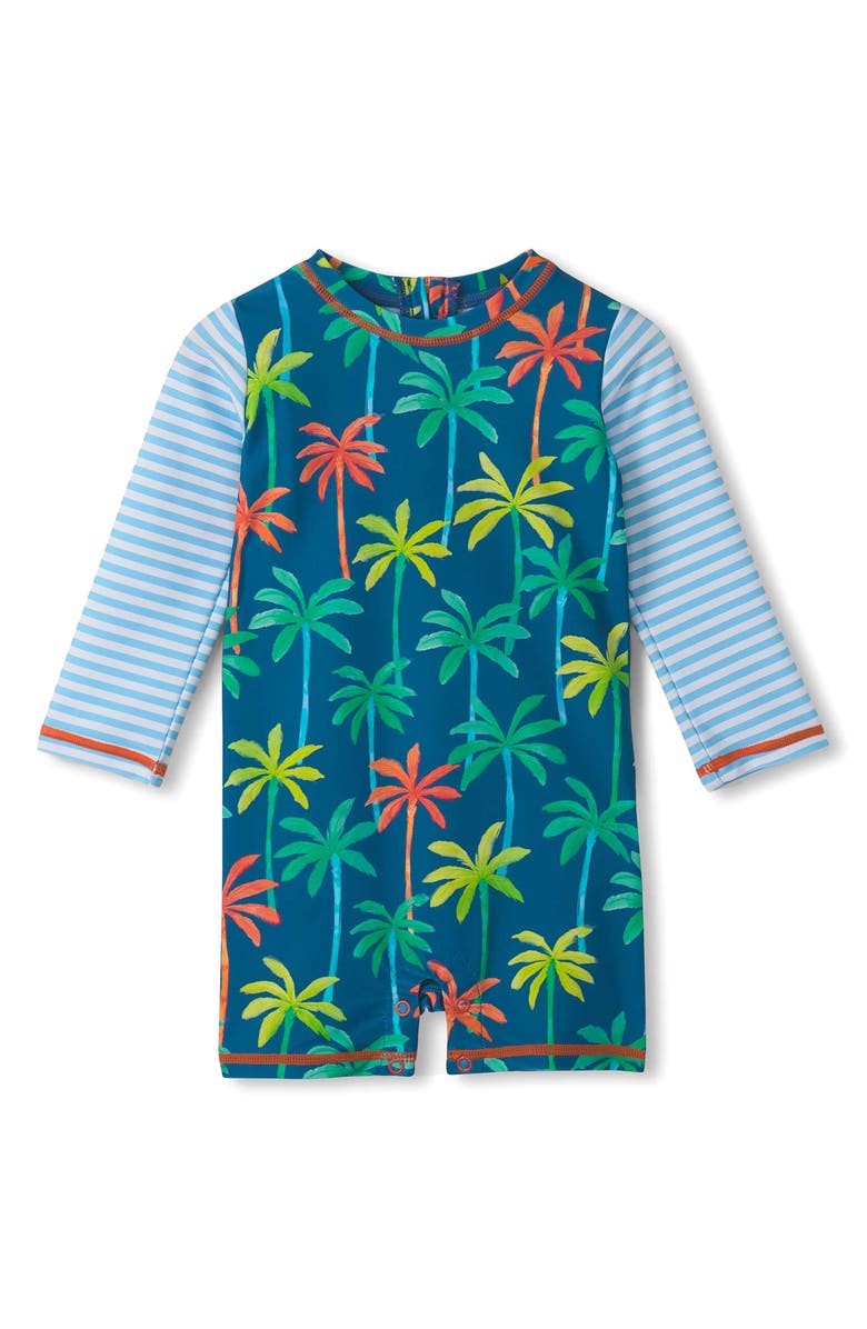 Hatley Printed Palms Long Sleeve One-Piece Rashguard Swimsuit, Main, color, 