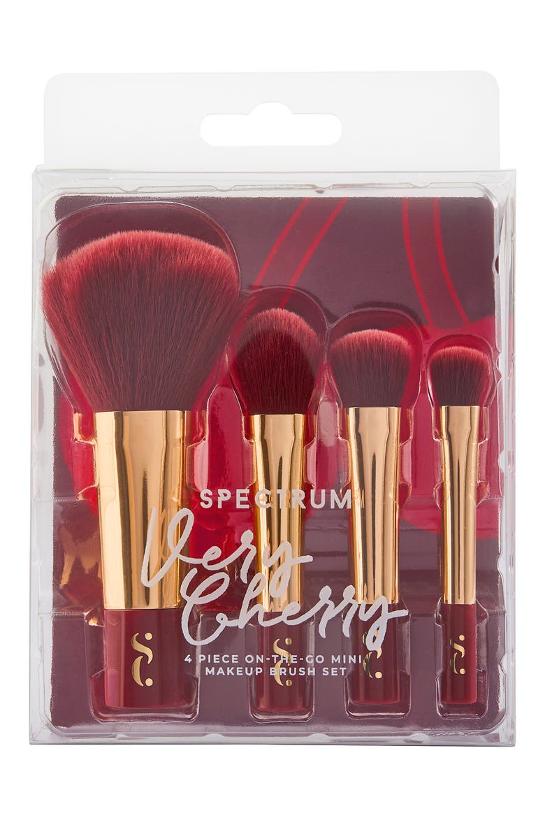 Very Cherry 4-Piece Mini Makeup Brush Set, Alternate, color, RED