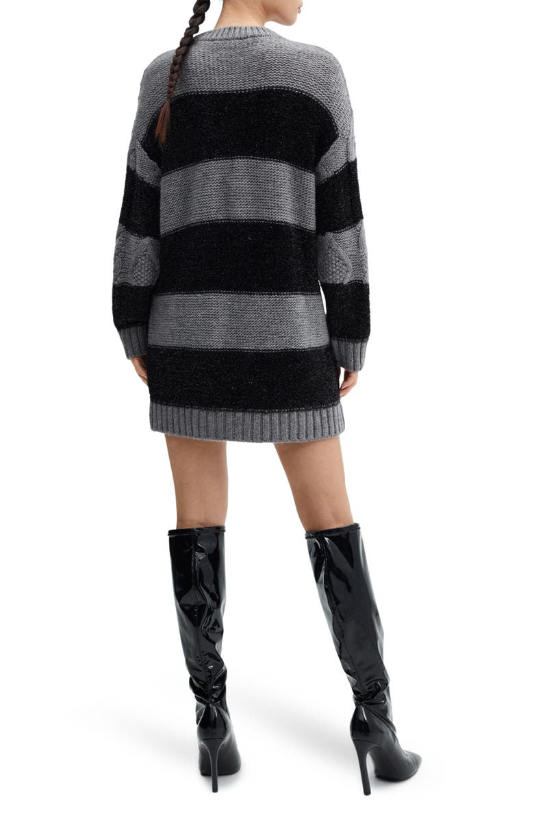 MANGO Metallic Stripe Cable Long Sleeve Sweater Dress, Alternate, color, 