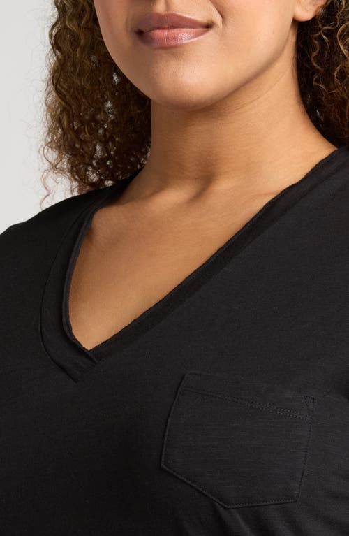 Caslonr Caslon(r) Short Sleeve Cotton & Modal V-neck Pocket T-shirt In Black