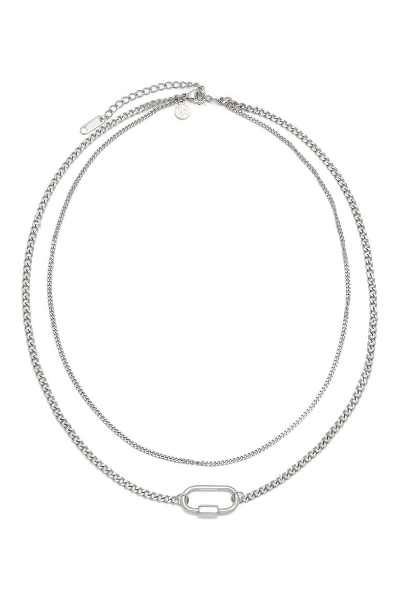 Layered Carabiner Pendant Necklace, Main, color, SILVER