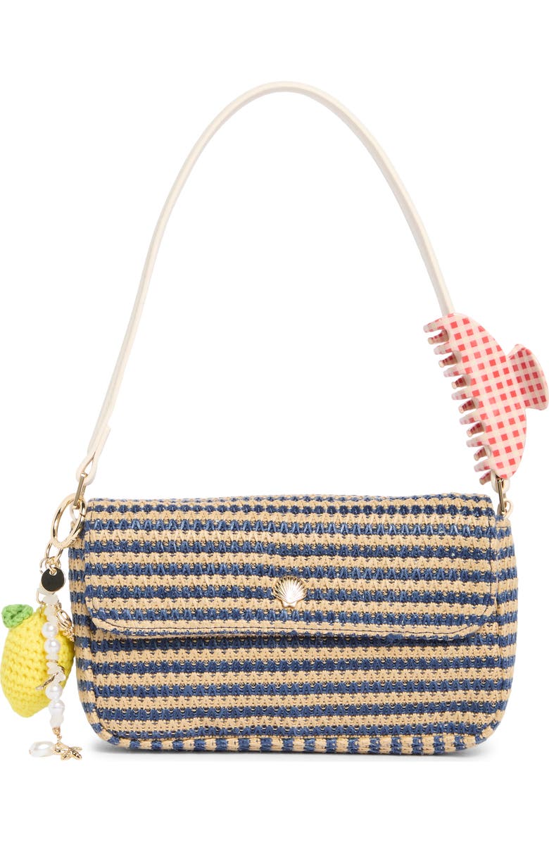 Madden Girl Straw Shoulder Bag, Main, color, Navy Stripe