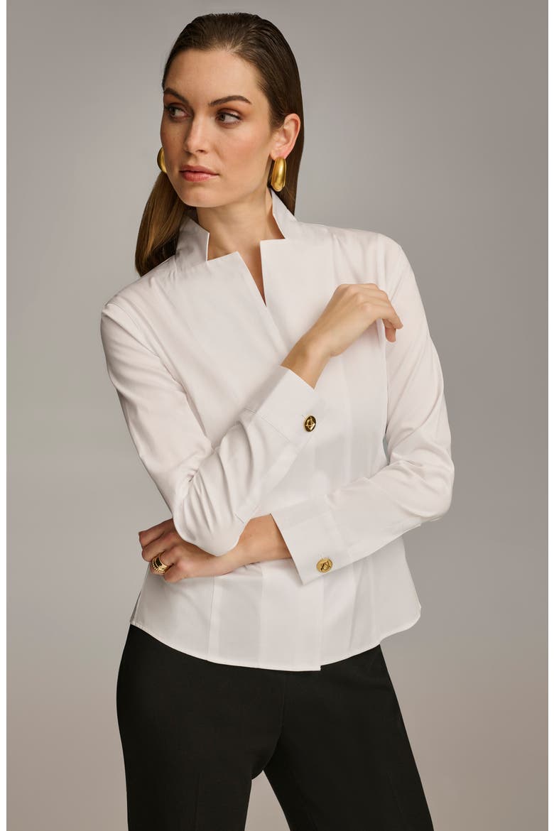 Stand Collar Button-Up Shirt, Alternate, color, WHITE
