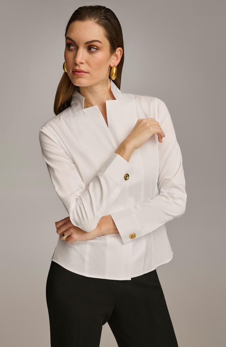 Donna Karan New York Stand Collar Button-Up Shirt, Alternate, color, White