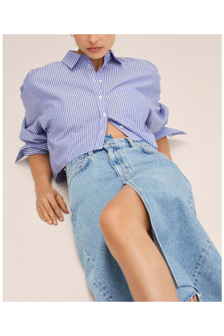 Front Slit Nonstretch Cotton Denim Skirt, Alternate, color, MEDIUM BLUE