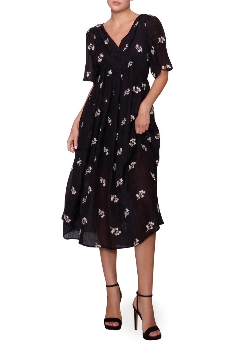 Floral Embroidered Detail Woven Dress, Main, color, BLACK FLORAL