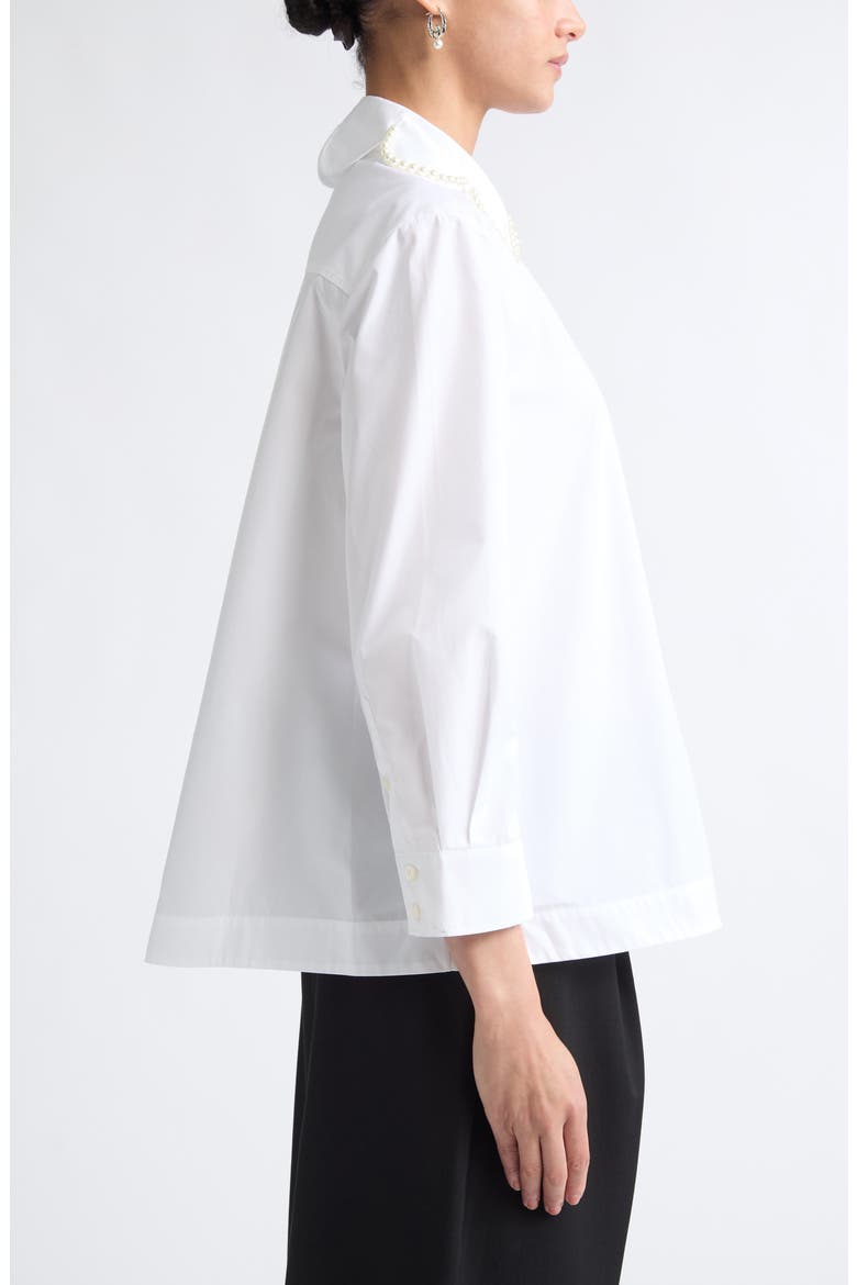 Crop Petal Collar Cotton Button-Up Shirt, Alternate, color, WHITE/ PEARL