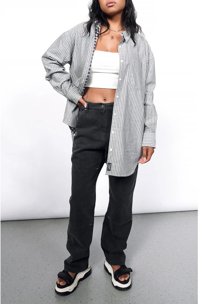 WILDFANG The Essential Long Sleeve Oversized Wrap Button Up, Main, color, Stripe Grey