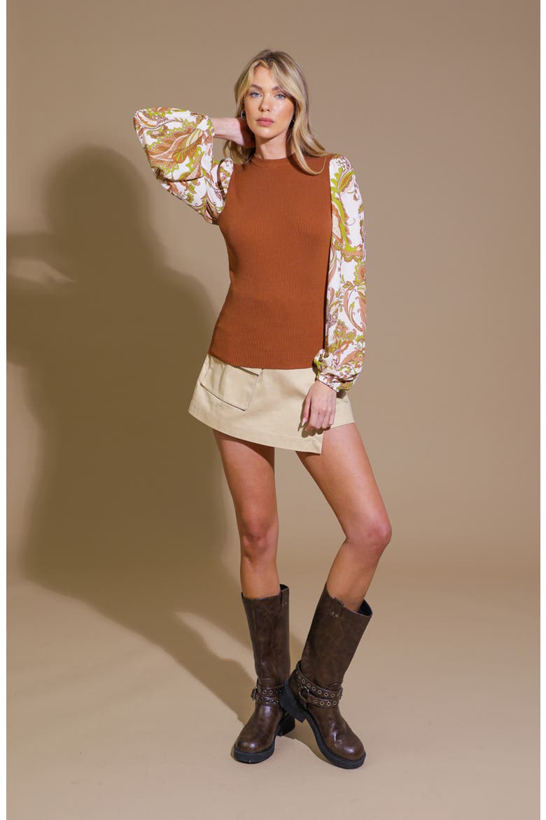 Mixed Media Crewneck Sweater, Alternate, color, CAMEL IVORY