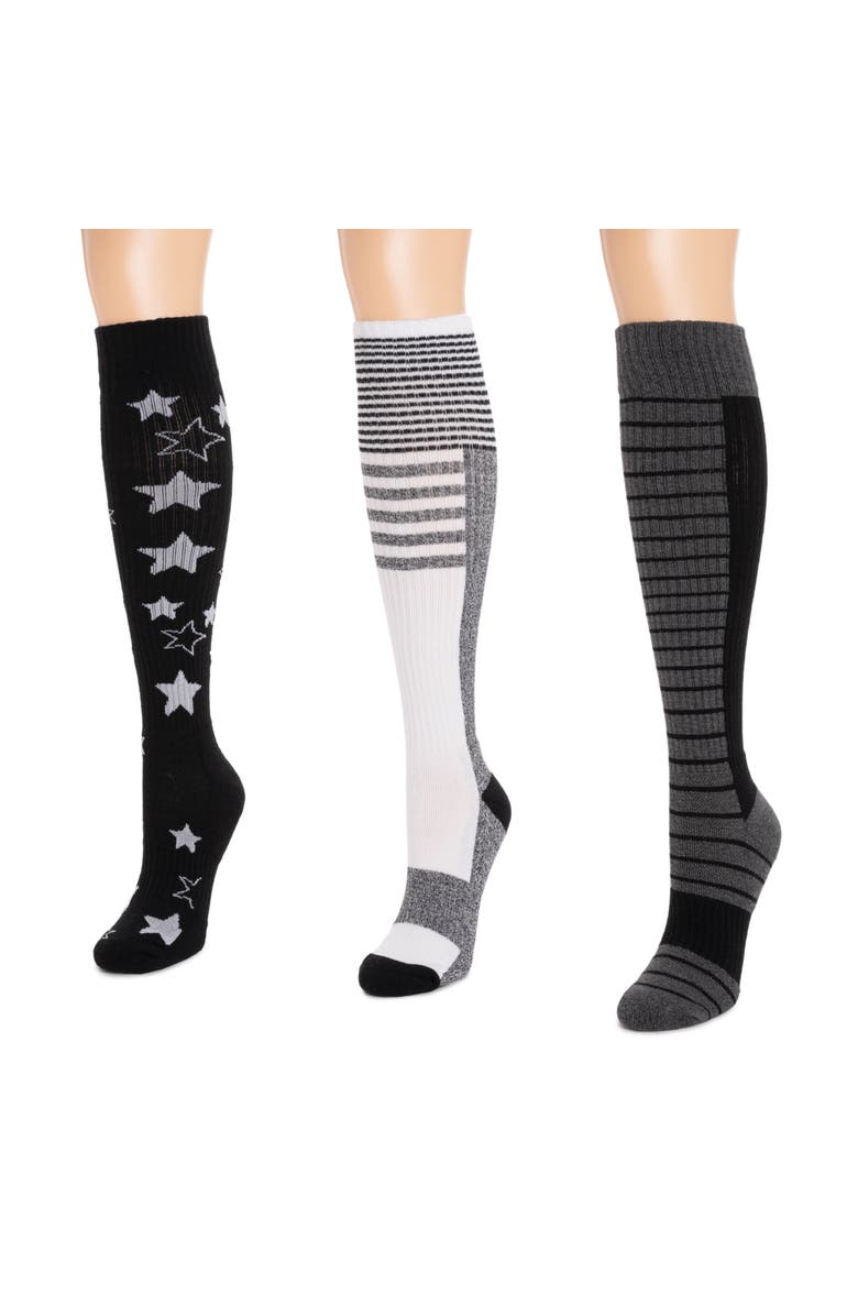 MUK LUKS Cotton Rib Compression Knee-High Socks 3 Pair Pack Wide Size, Alternate, color, Ebony