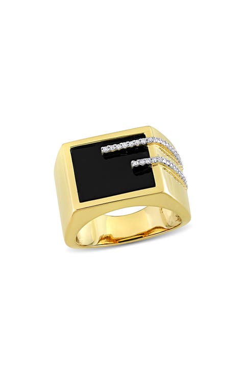 Men's Square Black Onyx & Diamond Ring - 0.13ct.