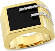 DELMAR Men's Square Black Onyx & Diamond Ring - 0.13ct.
