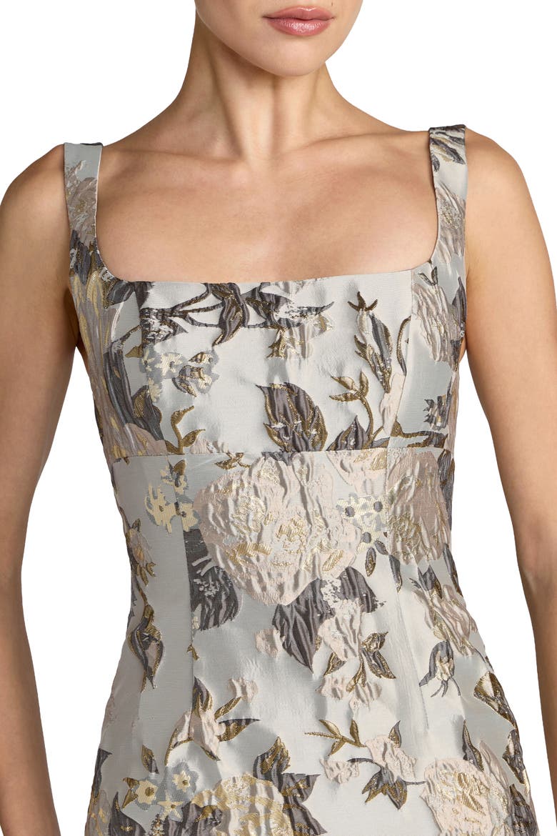 Brocade Sleeveless Square Neck Midi Dress, Alternate, color, Platinum Multi