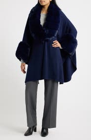 SURELL Faux Fur Trim Knit Ruana